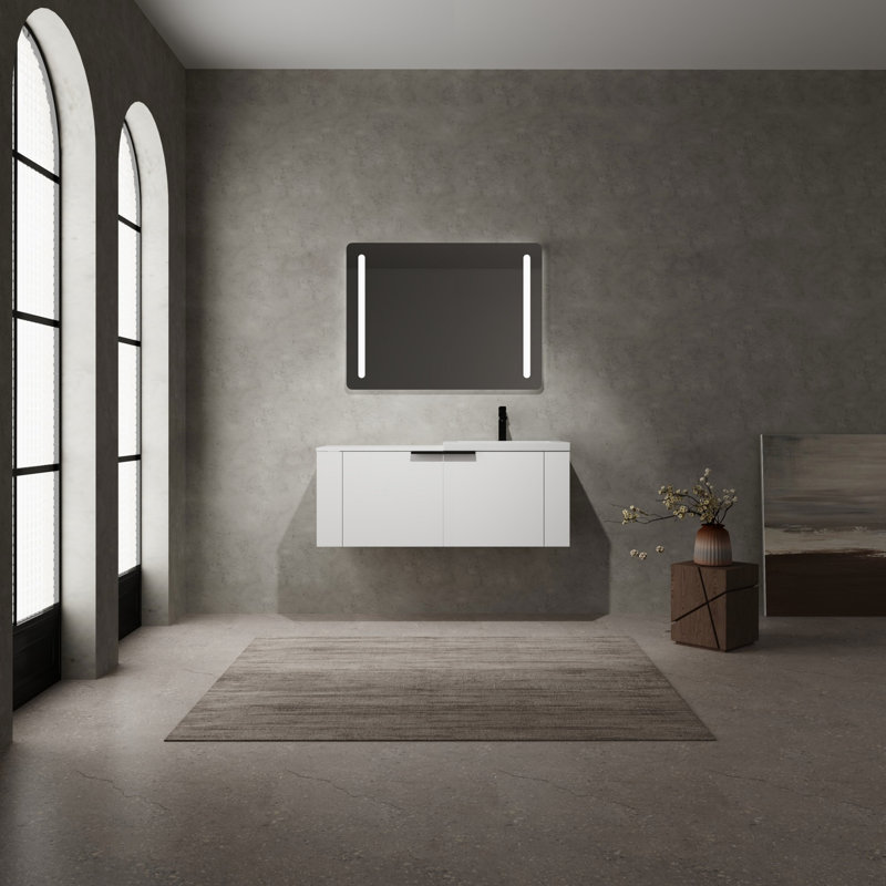 Lavabo de salle de bain, cabine de salle de bain avec cadre en bois, Blanc
