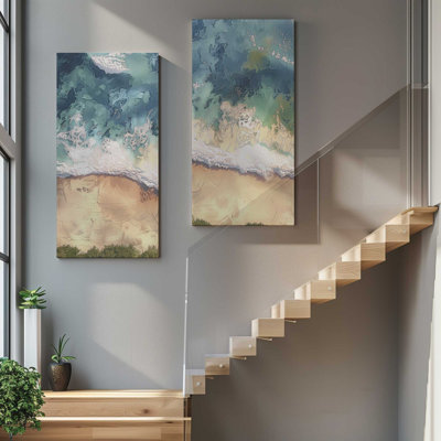 Rivage aérien | Impression sur toile 3 panneaux | Dimensions combinées: 54 po x 54 po