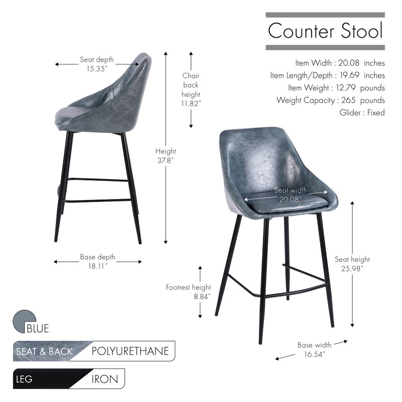 Dani Bar Stool, Counter Stool (26” Seat Height), Blue