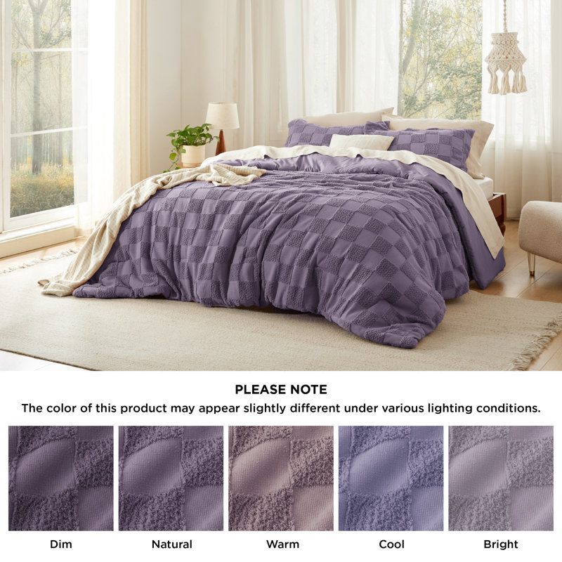 Ensemble d'édredon pour lit ferme à carreaux touffeté Boho, 230GSM, Édredon pour très grand lit + 2 taies décorativ