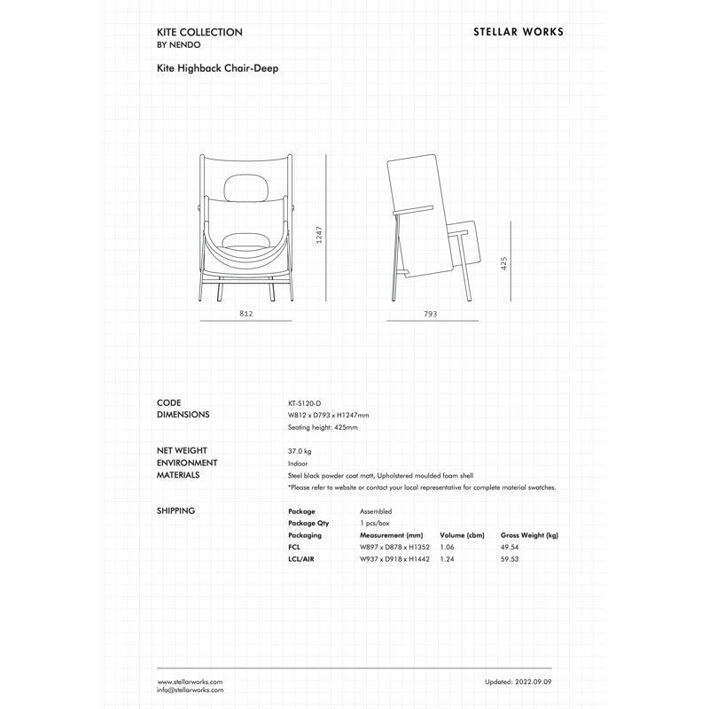 Fauteuil à dossier haut Kite - profond, Polyester gris