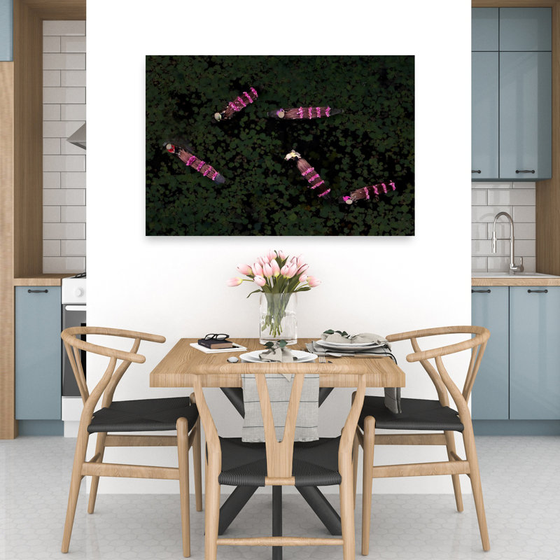Fleur de lotus rose, art traditionnel de lis et de lotus, H 32 po x l 48 po
