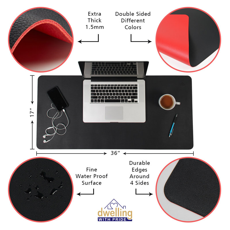 Tapis de bureau pour ordinateur, ordinateur portable, clavier et souris, Rouge et noir