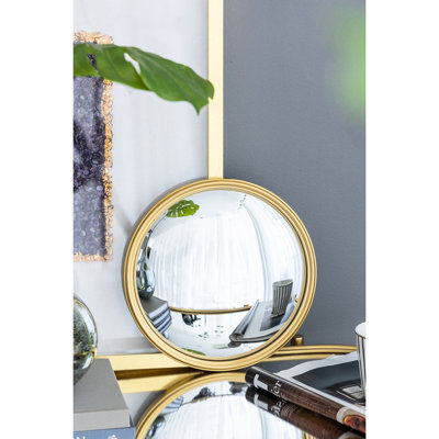 Miroir convexe doré de 28 cm pour chambre à coucher - Cadre décoratif rond en métal et en bois
