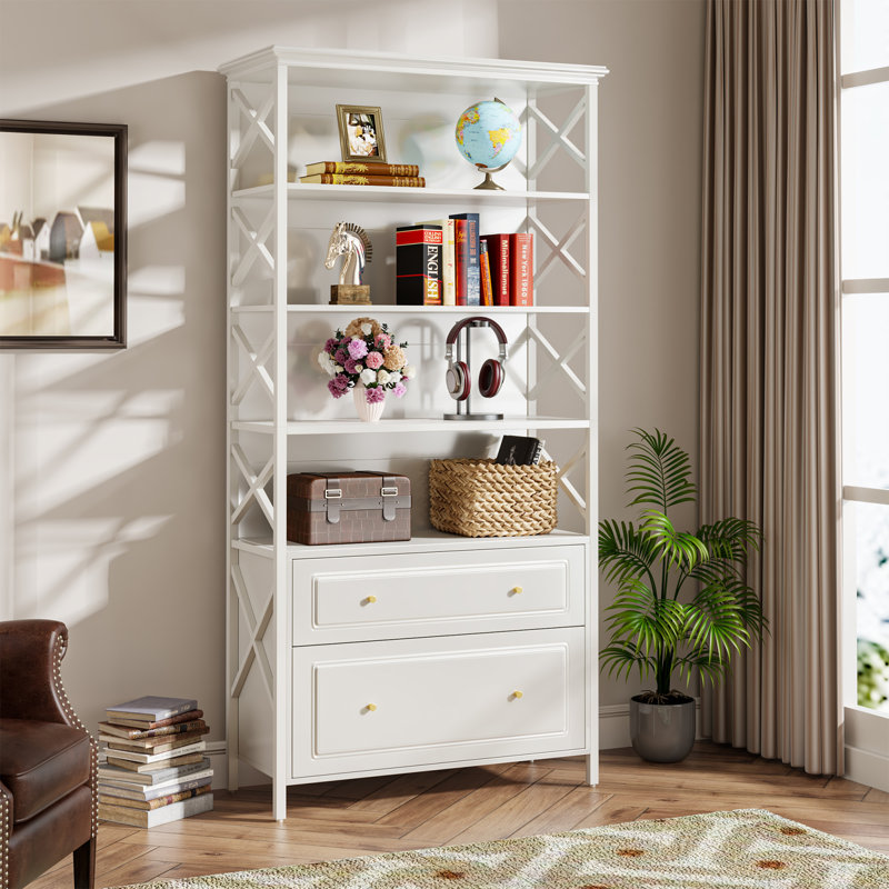 Bibliothèque en fer avec 2 tiroirs H 71,65 "x l 31,5" Lata, Blanc