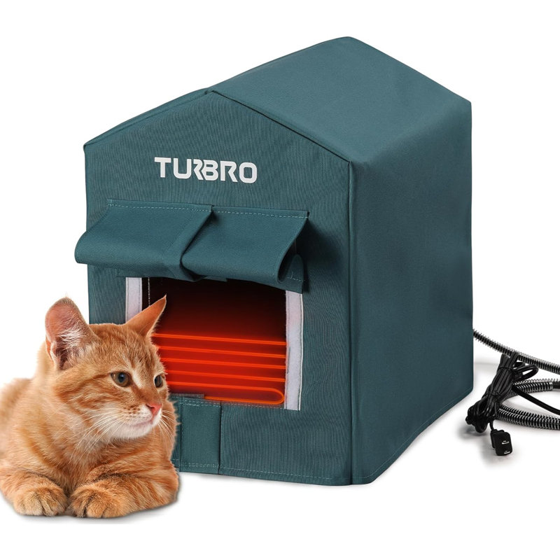 Blue Heated Insulated Weatherproof Cat House with Iron Frame