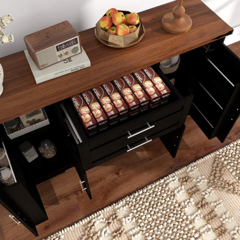 Buffet de rangement 63 "avec 2 tiroirs et porte, Noir