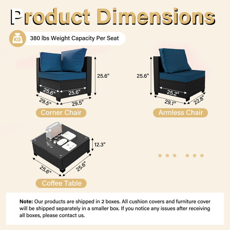  𝗡𝗼-𝗔𝘀𝘀𝗲𝗺𝗯𝗹𝘆 𝗖𝗵𝗮𝗶𝗿𝘀, 4-Person Patio Furniture Set Wicker Outdoor Sectional Seating Group Outside Conversation Sofa With Waterproof Furniture Cover