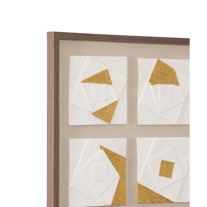 Framework Wall Art – 3D White & Gold Squares on Linen in Shadowbox