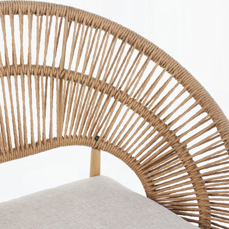Chaise d'extérieur en osier, ensemble de 2, Coussin beige / structure brun clair
