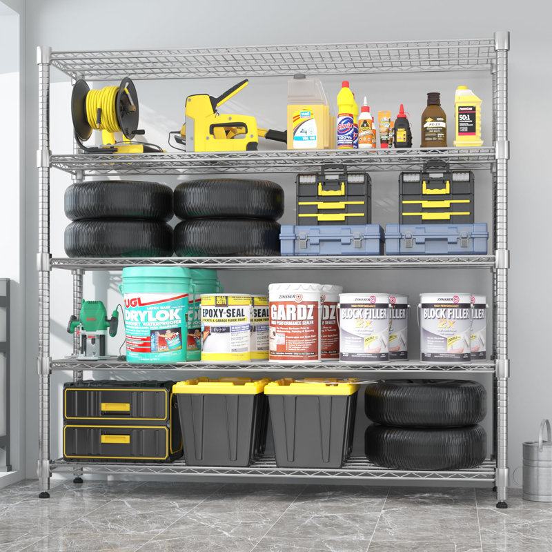 Étagère robuste en fil métallique avec roues, support de rangement pour garage, rangement industriel roulant, tablettes commerciales réglables pour la cuisine, l'entrepôt
