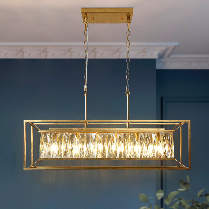 Lustre carré / rectangulaire à 6 lumières à intensité variable de 36 po avec détails en cristal Daine
