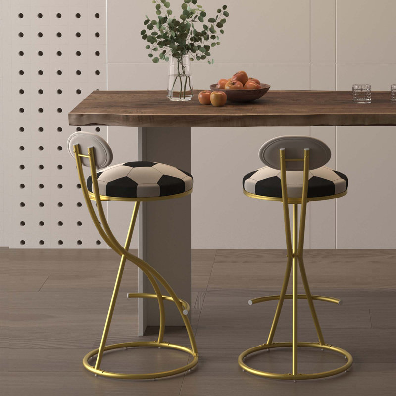 Tabourets de bar modernes rembourrés en forme de S (ensemble de 2), Doré