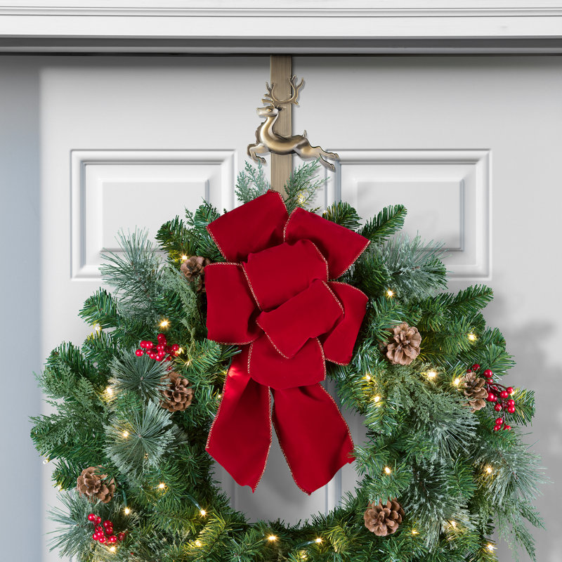 Adjustable Length Wreath Hanger with 4 Interchangeable Icons, Antique Brass