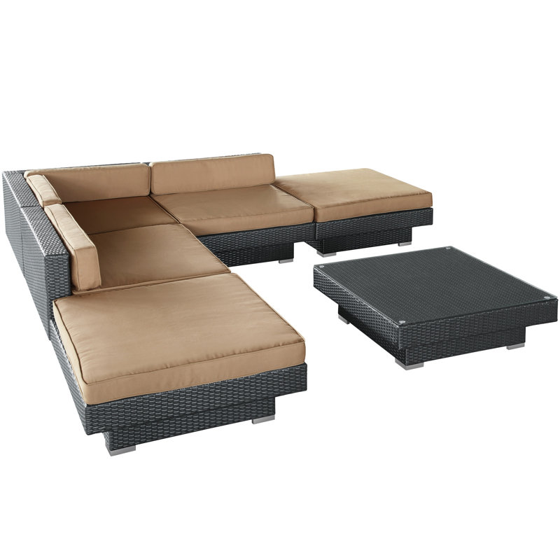 Ensemble modulaire en rotin avec coussins 6 pièces de luxe, Moka, Espresso