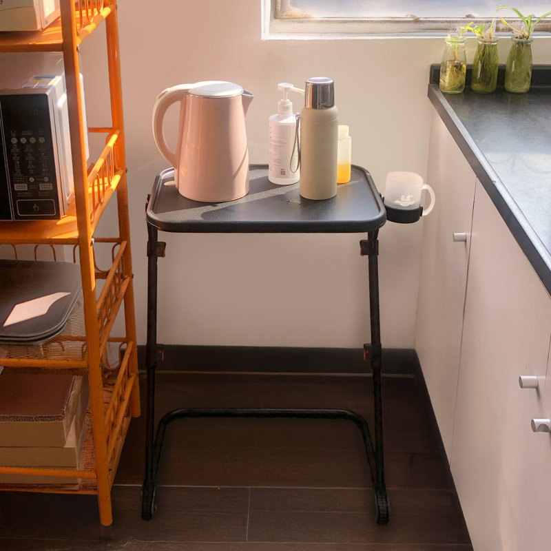 Adjustable Folding Accent Table Multi-functional Side Table with Cup Holder Height & Tilt Adjustable Waterproof Surface for Kitchen or Dining Room