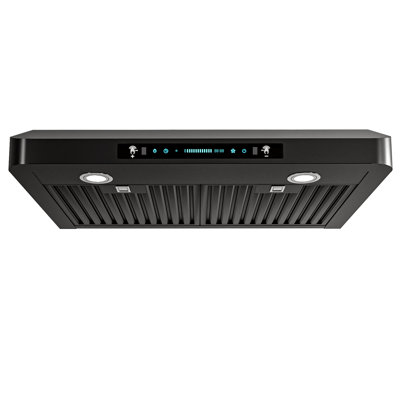 30" 900 CFM  Ducted Under Cabinet Range Hood Black Stainless Steel Quiet 4 Speed Gesture Remote and Touch Panel Control with LED Lights