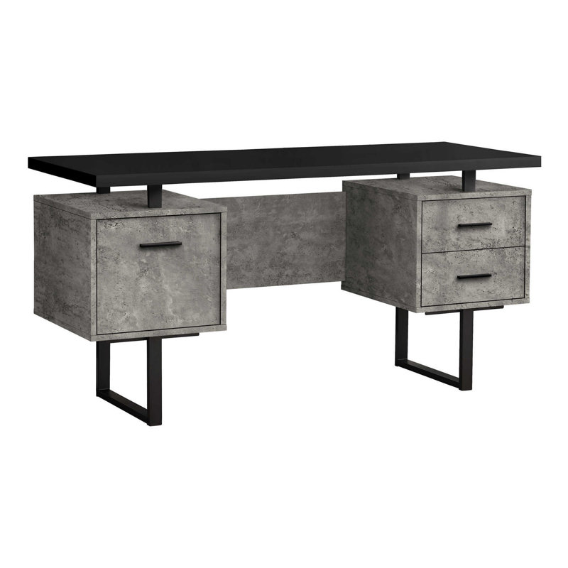 Jazarian Computer Desk, Home Office, Laptop, Left, Right Set-up, Storage Drawers, Work, 30" H x 60" W x 24" D, Dark Gray
