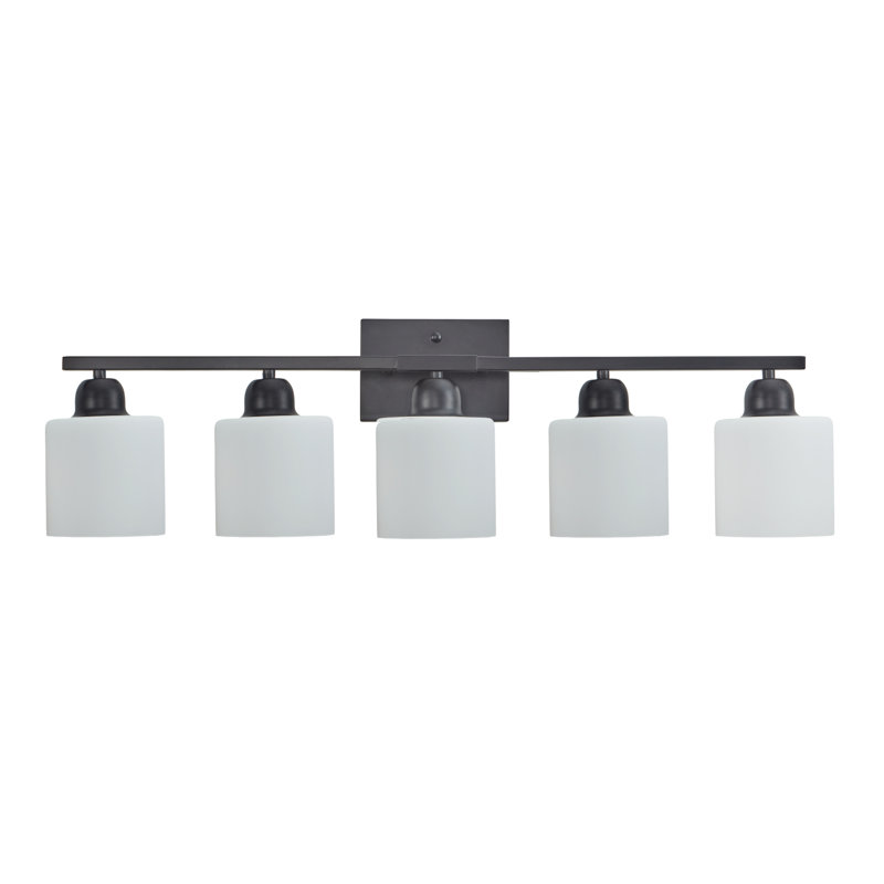 5-Lights Moisture Resistant Bathroom Vanity Light With Frosted Glass Shade, Matte Black, 5 Lights