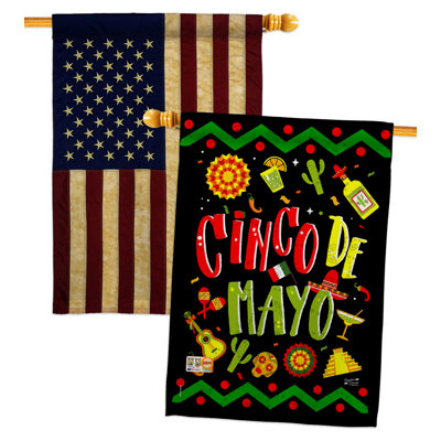 Double Sided 40 in. H x 28 in. W Polyester Cinco de Mayo House Flag