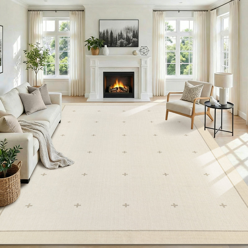 Modern Bordered Machine Washable Rug with Rubber Backing Non-Slip Low Pile Carpet for Living Room Bedroom Kitchen Dining Room