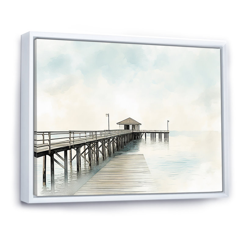 Quan - Reproduction d'art mural plage et océan, Cadre flottant blanc, 34" H x 44" W