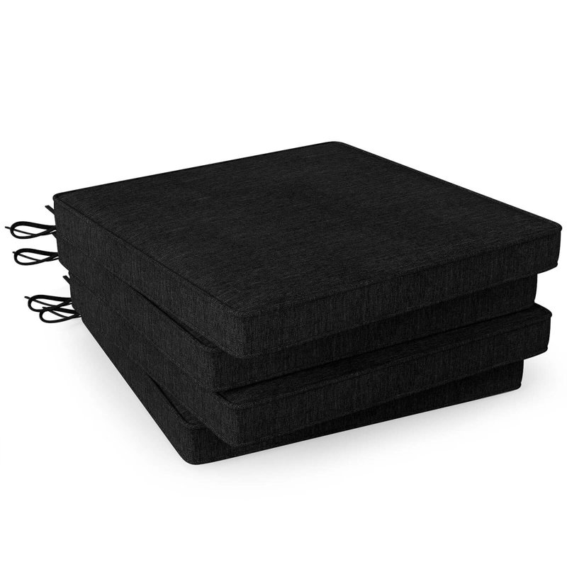 Outdoor Chair Cushion Set of 4 Waterproof Fade-Resistant Olefin Seat Cushions, Black
