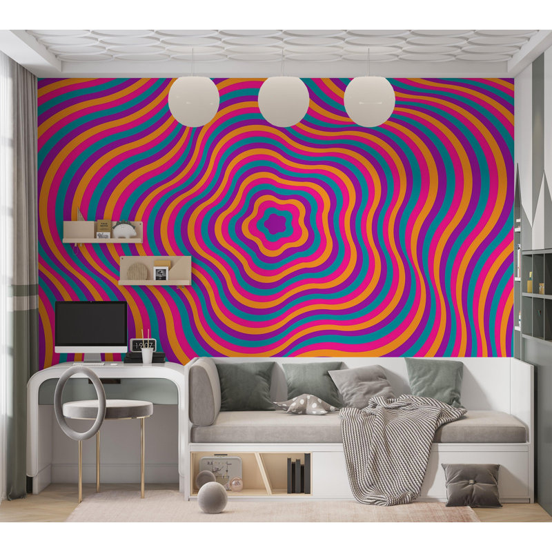 Papier peint de qualité supérieure - tourbillons psychédéliques, L 96 po x l 120 po