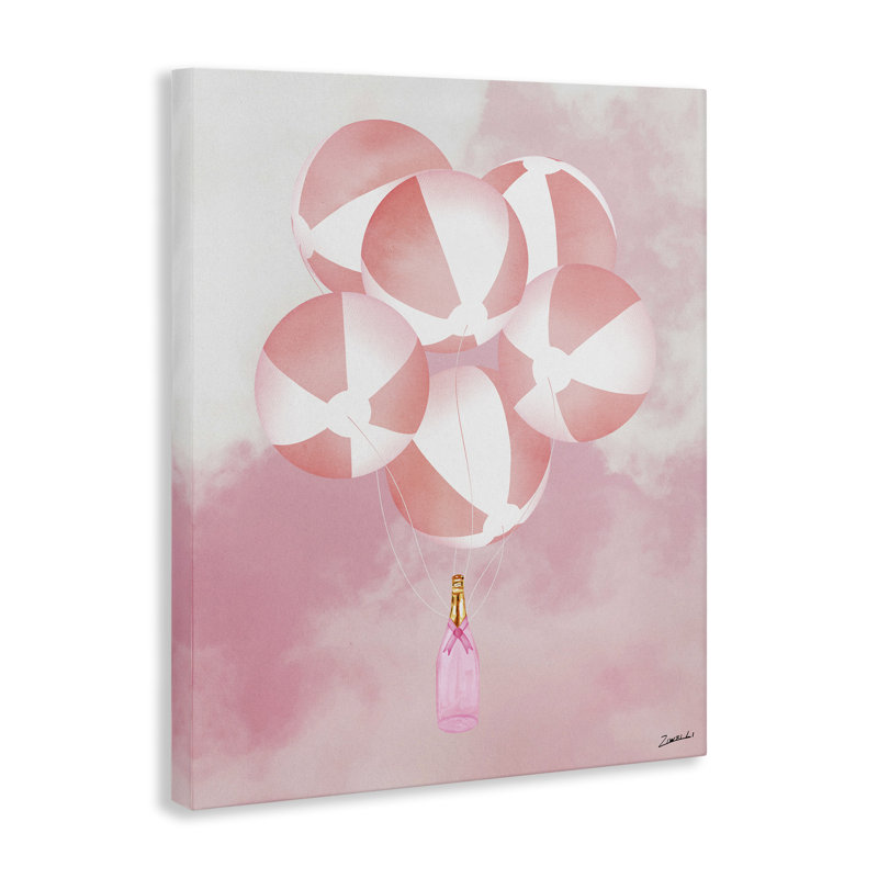 «Beach Ball Ballons & Champagne», art mural sur toile par Ziwei Li, H 40 po x l 30 po