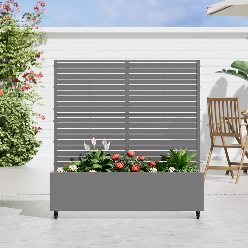 Eulau Metal Planter Box with Wheels, 47" H x 47" W x 16" D, Grey