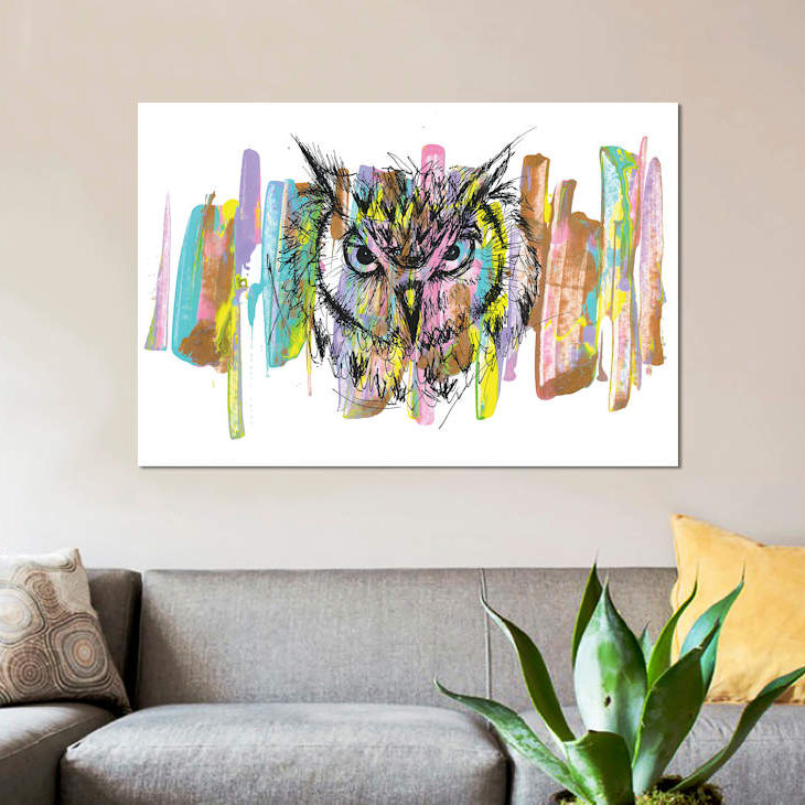Impression sur toile hibou, H 40 po x l 60 po x P 1,5 po, Toile tendue