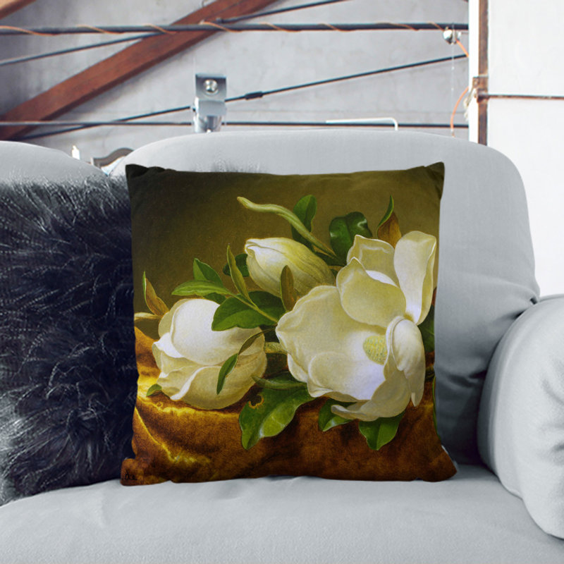 Magnolias On Gold Velvet Square Throw Cushion, Black, 40cm H x 40cm W x 15cm D