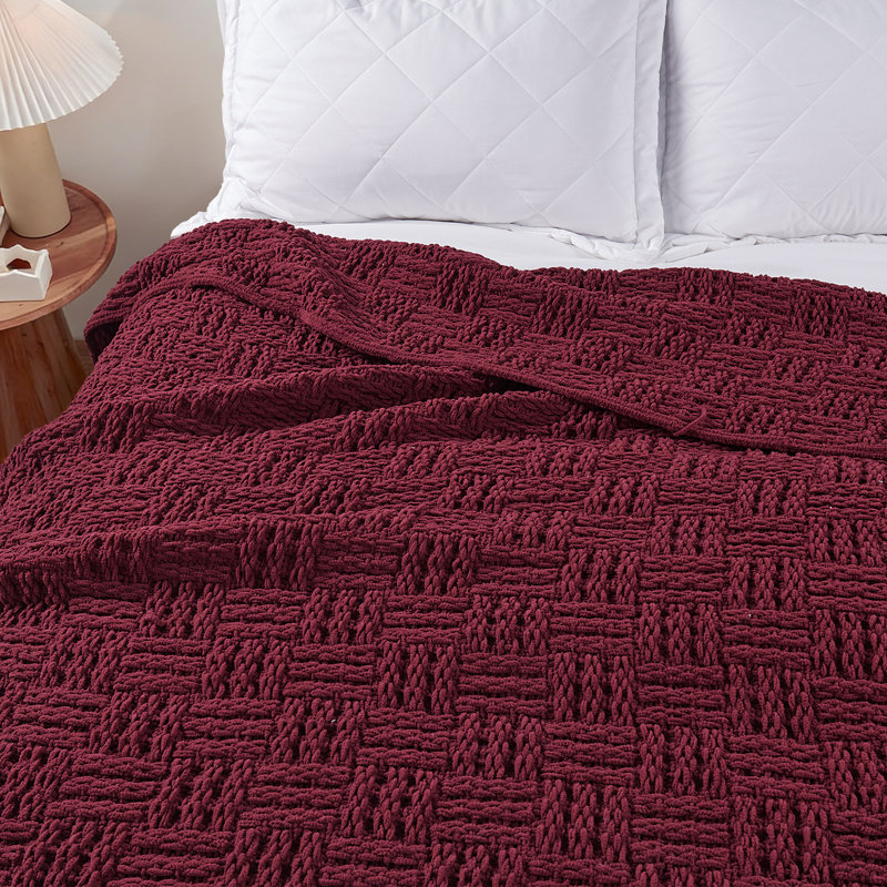 Jeté en tricot Fringe, L 50 po x L 60 po, Rouge