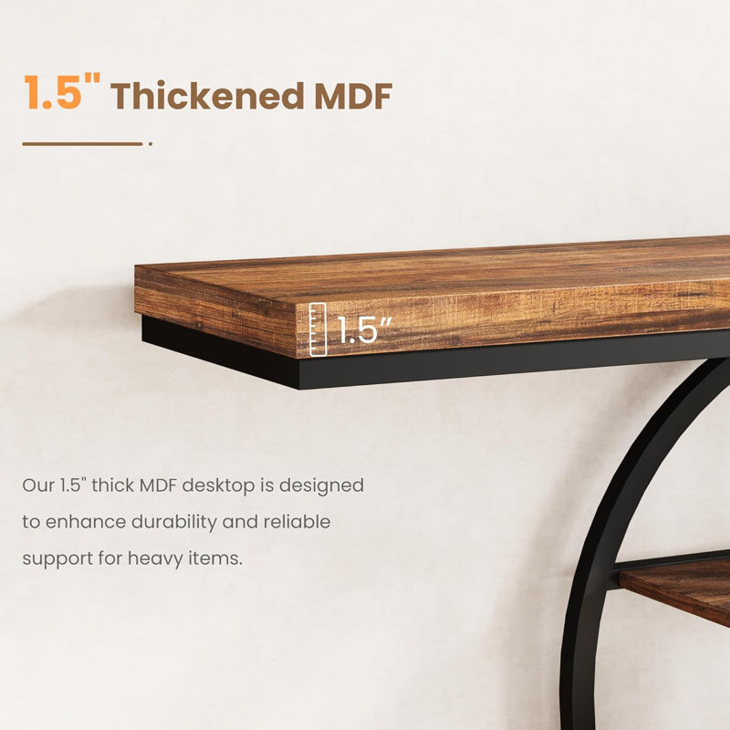 Console de 55 po avec 5 niveaux de rangement - table d'entrée robuste, Bois brun