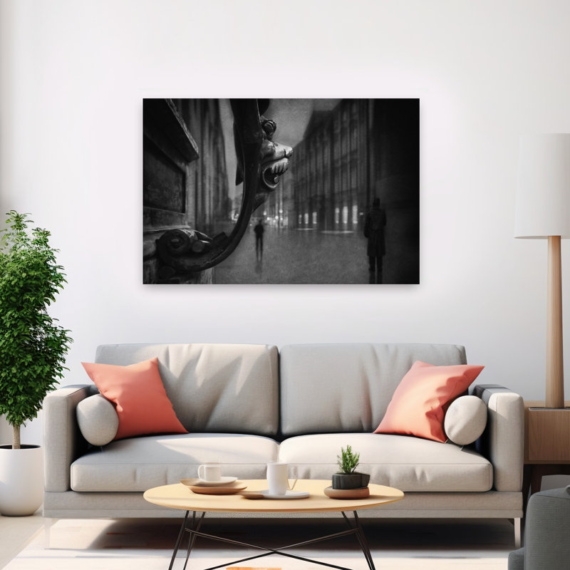 Mysterious City Street Lion Dramatic Abstract Contemporary Lion Architecture City Wall Art Print 1 Piece Wrapped Canvas Wall Art