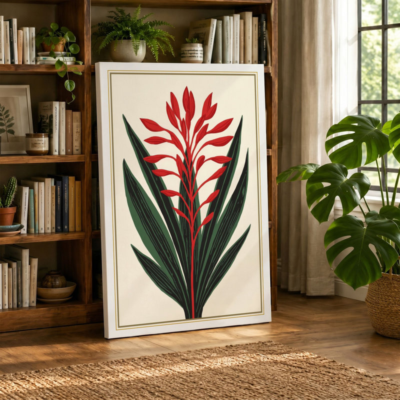 Torch Flower Botanical - Wrapped Canvas, 36x24 - 91.4 x 61.0 cm, Taupe Border