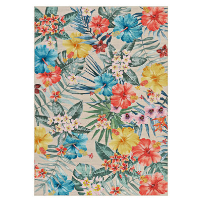 Tapis de salon : Tapis bohème lavable à motif floral pour salon