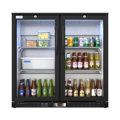 35 in. W 7.4 cu. ft. 2-Glass Door Counter Height Back Bar Cooler Refrigerator with LED Lighting in Stainless Steel