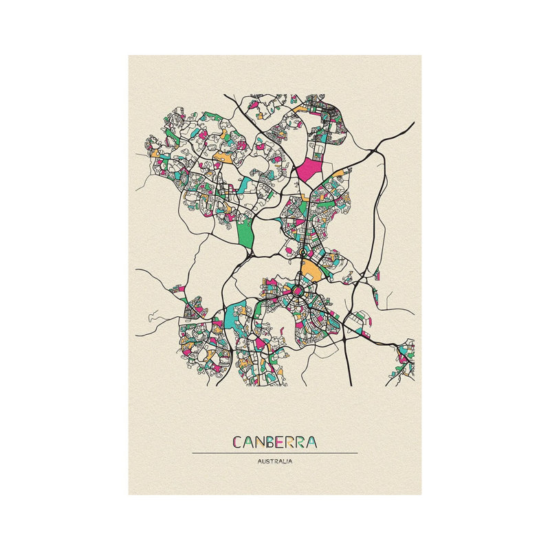 Canberra, Australia Map by Ayse Deniz Akerman - Wrapped Canvas Print, 30.48 cm H x 45.72 cm W