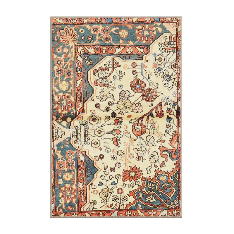 Tapis traditionnel beige / rouge / vert, Rectangle 3 pi x 5 pi