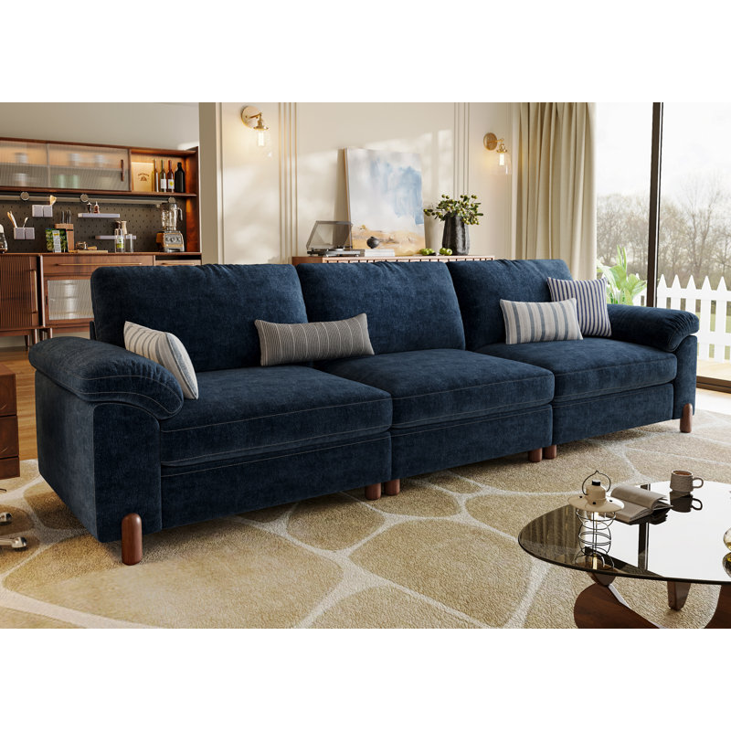 35" Extra Deep 3 Seat Sectional Sofa For Living Room, Oversized Cloud Couch With Washable Movable Covers, Chenille In Navy