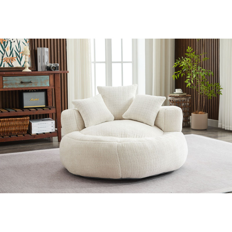 Foam Bean Bag Chairs For Adults/Teens With Filling,Bean Bag Lazy Sofa With Soft Chenille Cover,Round Bean Bag,Indoor & Outdoor(White)