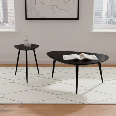 Triangular Solid Wood Coffee Table, Black
