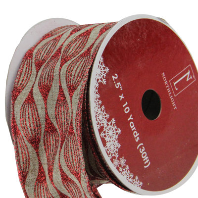 Brown and Red Glittered Christmas Wired Craft Ribbon 2.5" x 10 Yards