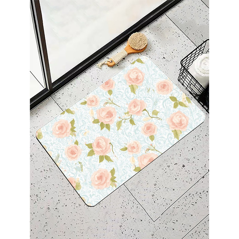 Romantic Pink Rose Pattern Bath Mat, 36 X 24