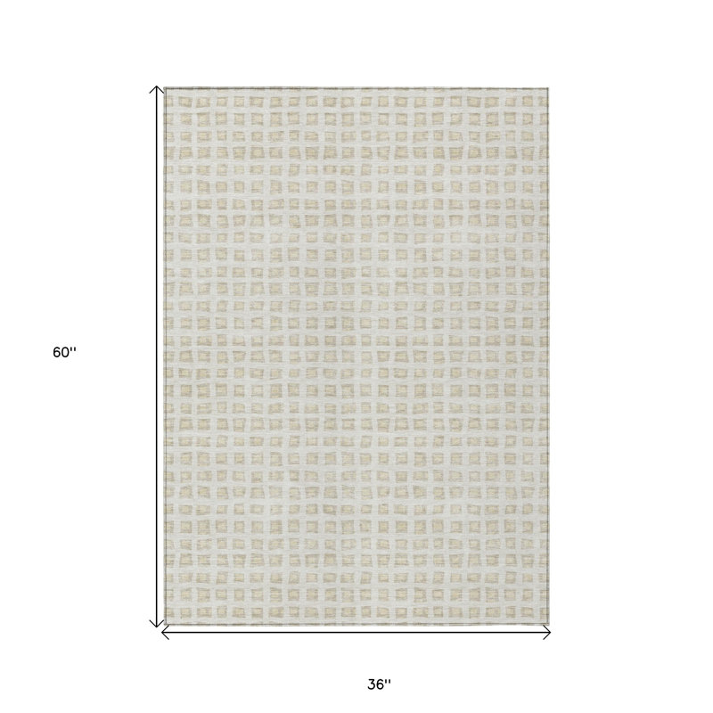 Tapis extérieur lavable à motif géométrique ivoire et beige 3 pi x 5 pi