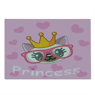 Ambesonne Feminine Cutting Board Large Size Happy Cartoon Cat Yellow and Pink