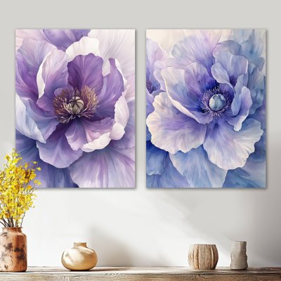 Soft Lavender Peony Gentle Embrace I – Purple Floral 2 Piece Metal Wall Art