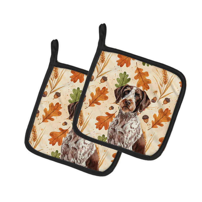 Roan German Wirehaired Pointer Heirloom Fall Pair of Pot Holders