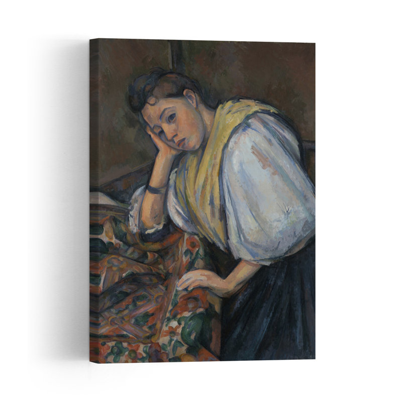 Jeune Italienne à table, vers 1895-1900. Estampe d'art mural contemporaine., H 60 po x l 40 po